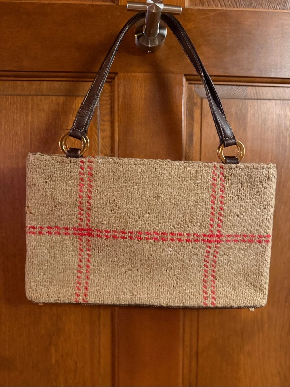 kate spade VINTAGE Made in Italy Beige Tweed Pink Plaid Suede Interior